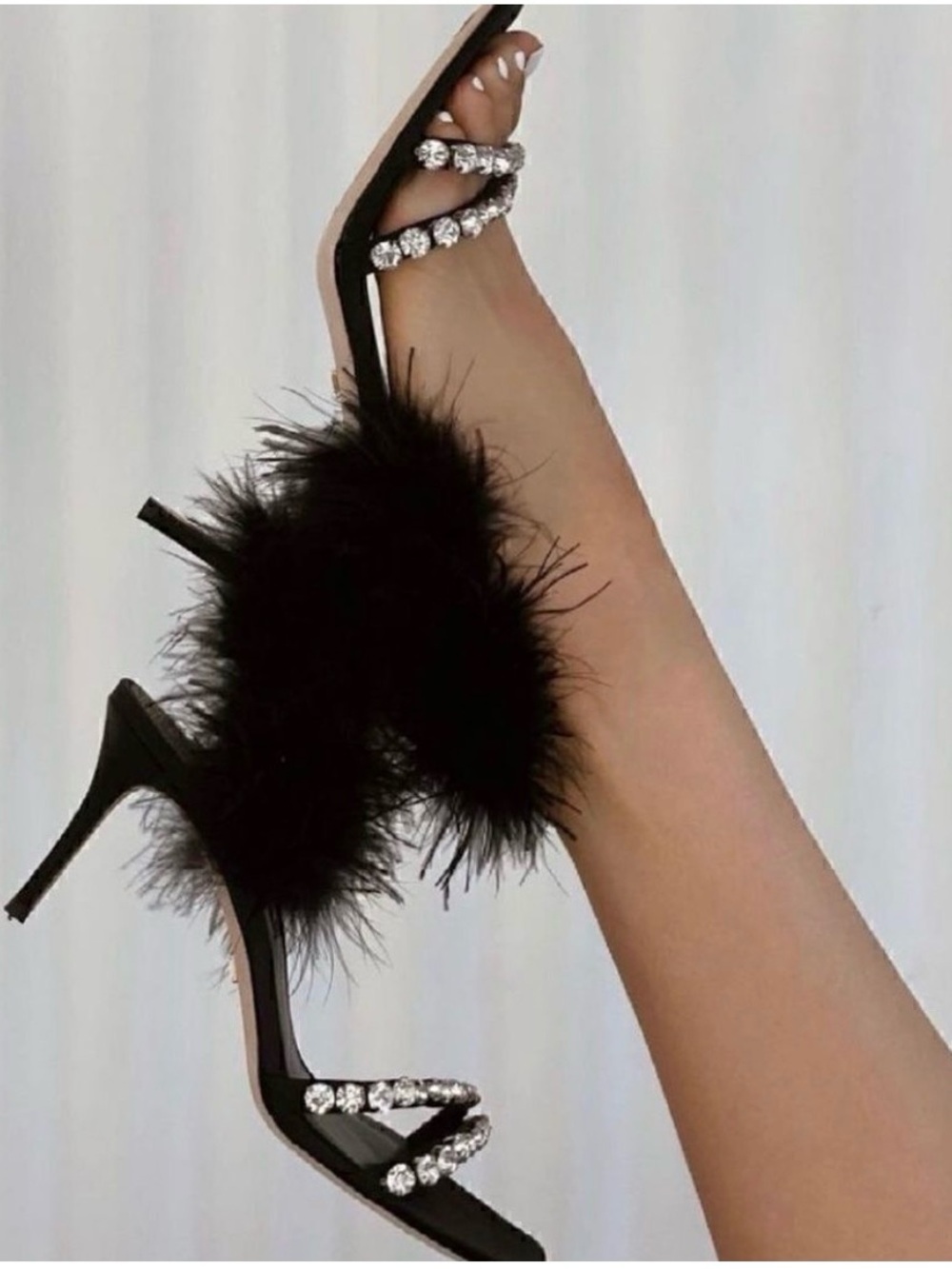 Badgley Mischka Harley  Black Feather and Crystal Stiletto Sandals